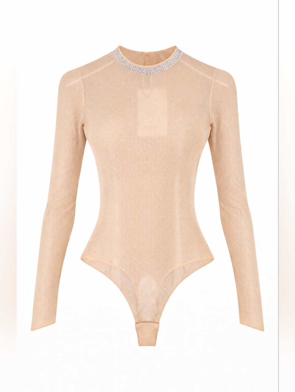 Marvel La Perla Sheer Nude Crystal Collar Bodysuit Tulle 44/8 Medium